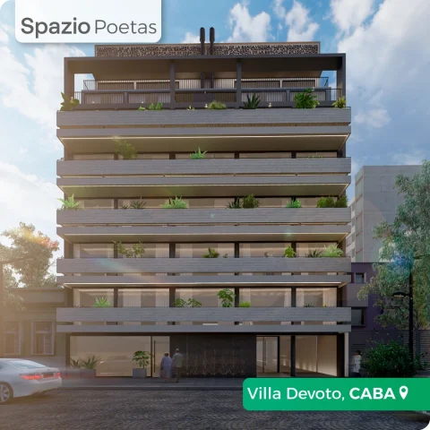 Spazio Poetas en Villa Devoto CABA: proyecto en pozo con departamentos de 1-4 ambientes y amenities premium