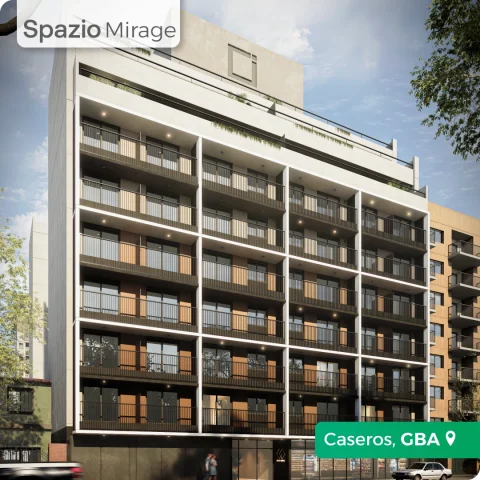 Spazio Mirage en Caseros GBA: proyecto en pozo con departamentos de 1-4 ambientes y amenities premium